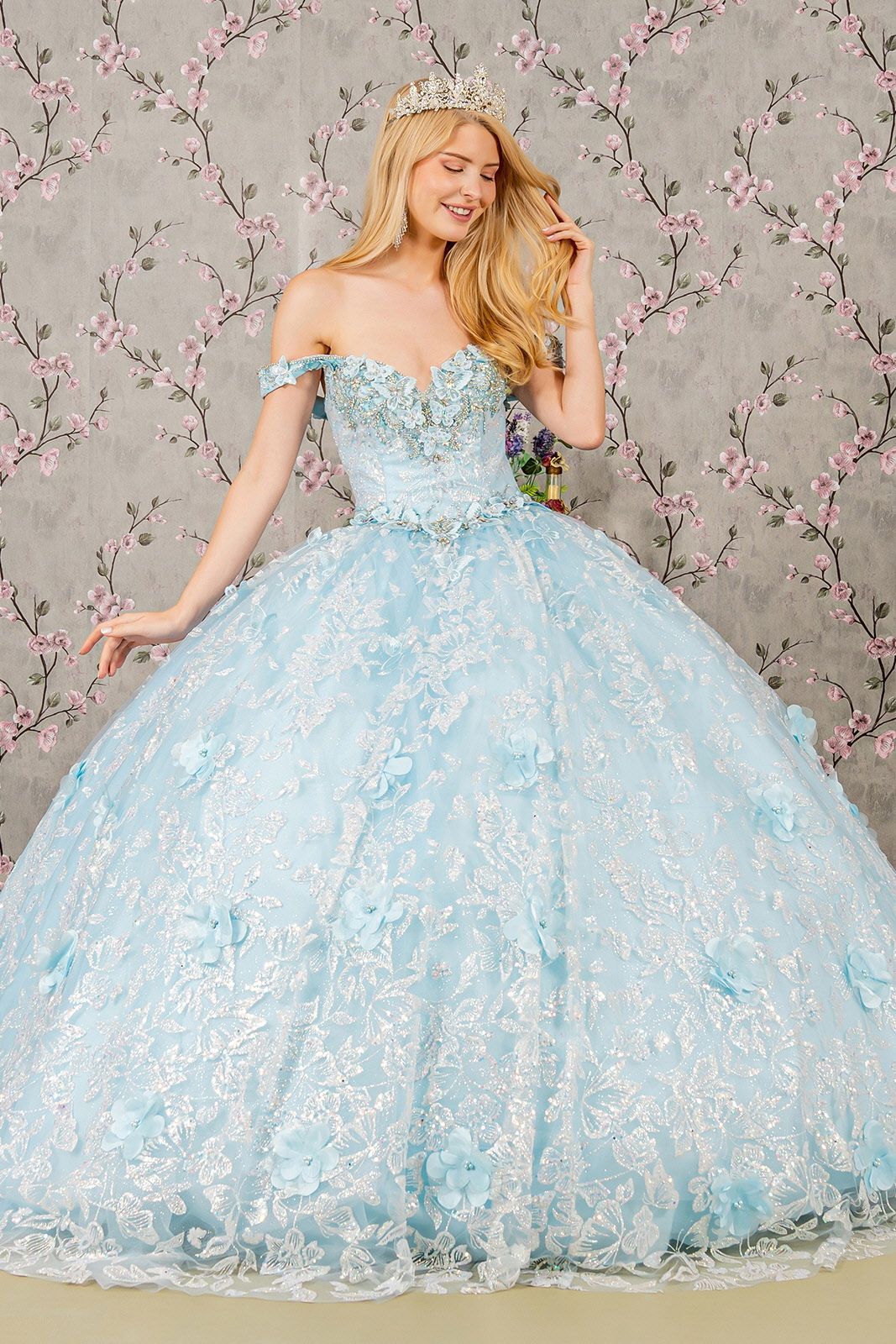 Baby blue quinceañera gown