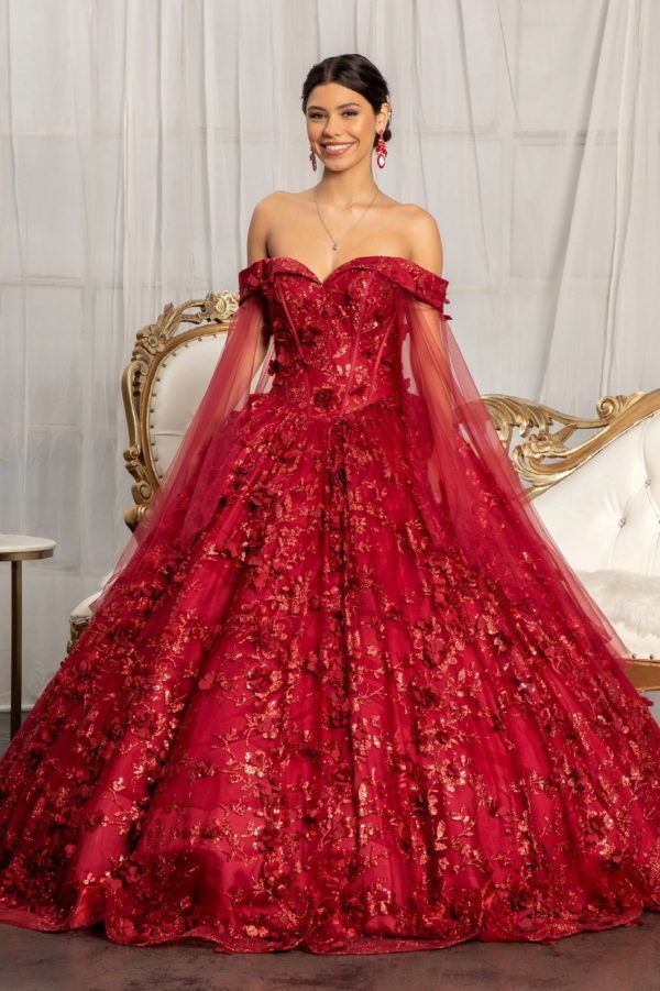 Burgundy quinceañera gown