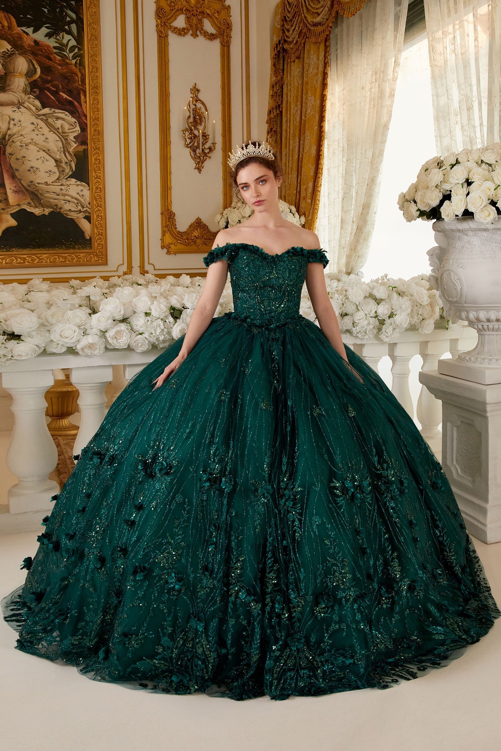 Emerald quinceañera gown